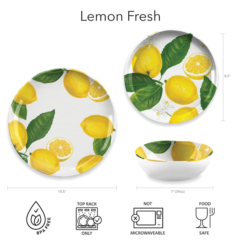 Abode Homewares Lemon Fresh Melamine Salad Plate - Yellow - 8.5" - Set of 6