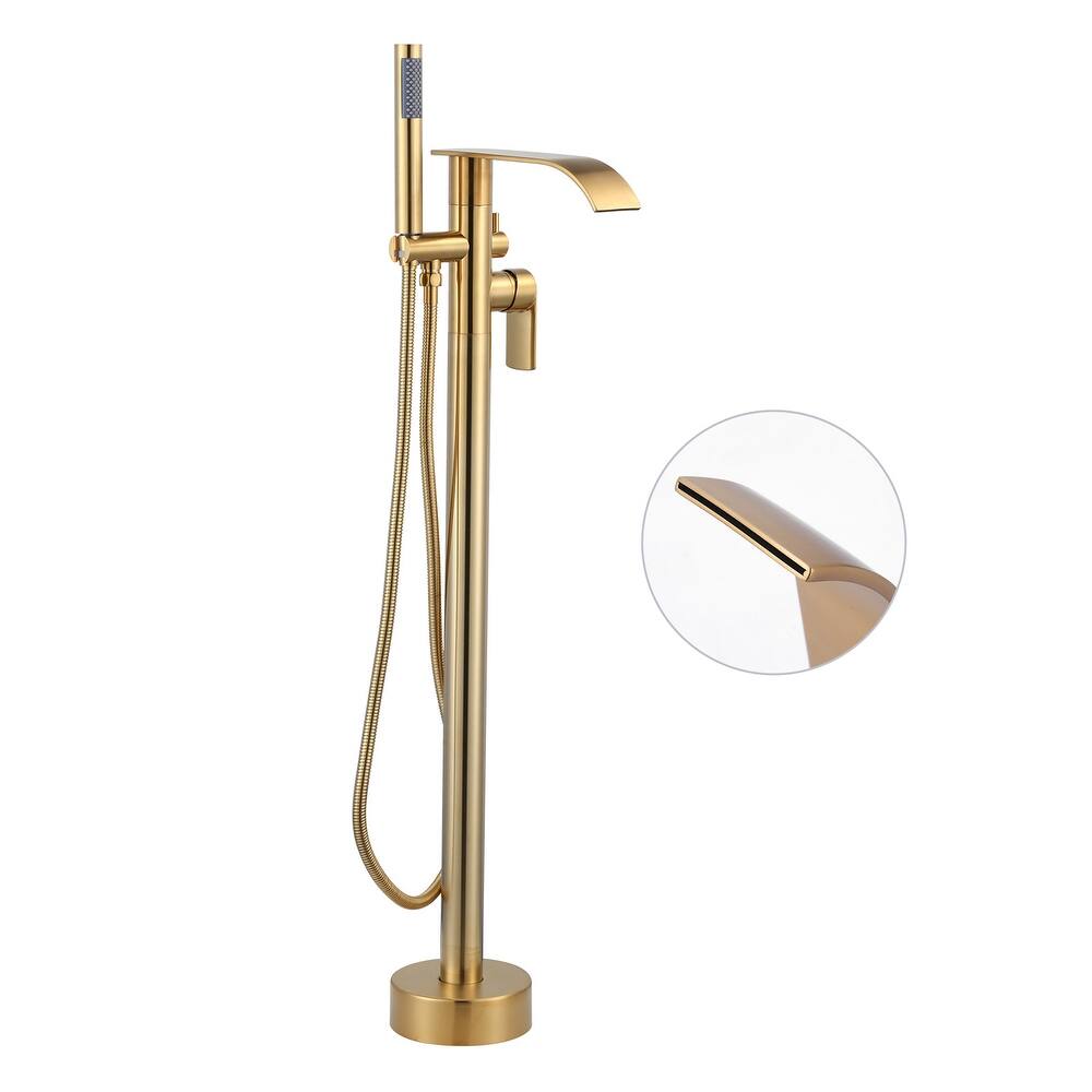 WOWOW Single-Handle Freestanding Waterfall Tub Faucet with Handshower