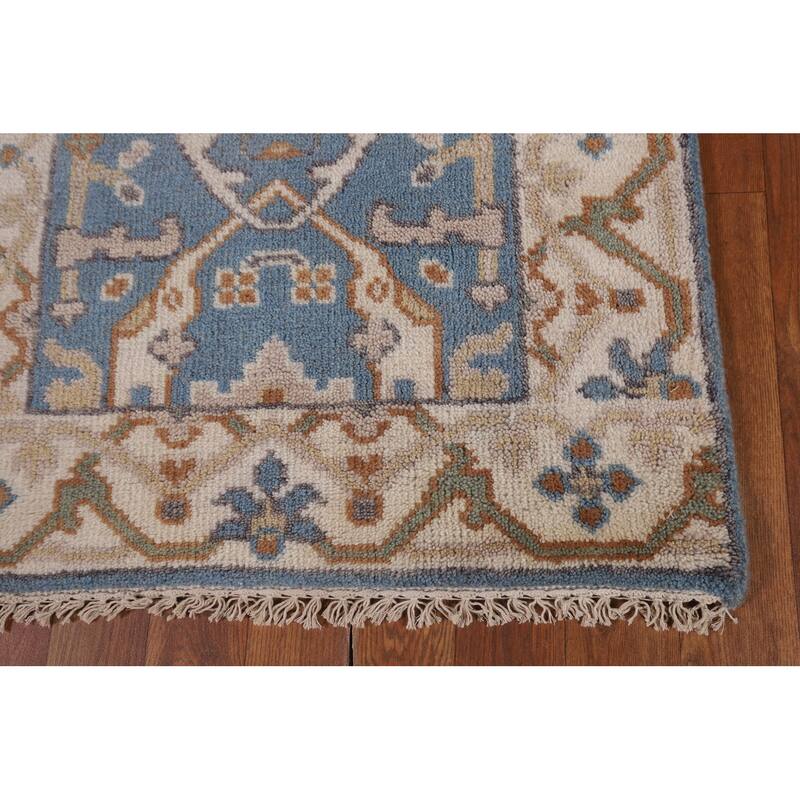 Light Blue Oushak Oriental Runner Rug Handmade Wool Carpet - 2'6" x 7'9"