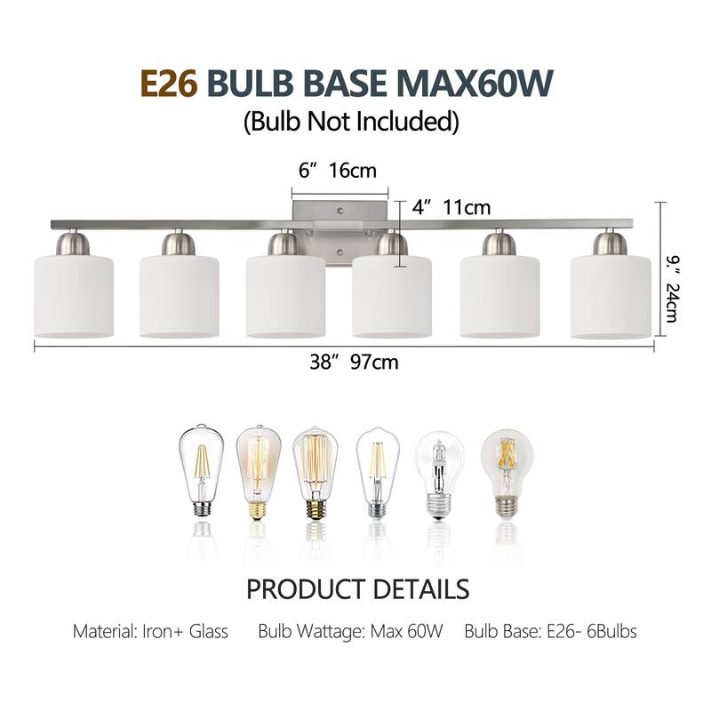 6-Light Bathroom Vanity Light, Bathroom Light Fixtures, 38" Modern Brushed Vanity Lighting Fixtures