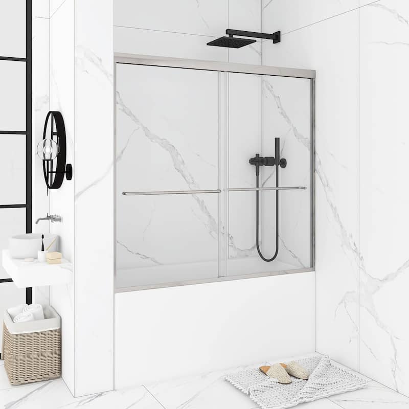60'' x 58'' Double Sliding Tub Door in Chrome with Clear Tempered Glass