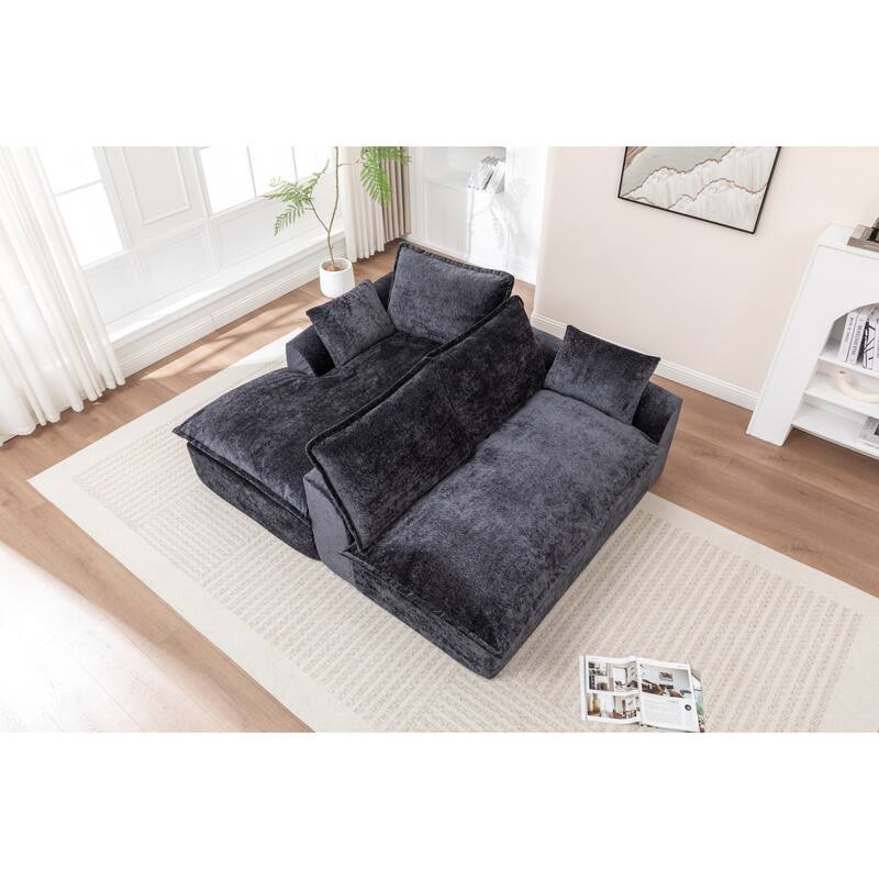 Modular Cloud Sectional Couch with L-Shape Chaise, Chenille Upholstered Boneless Sofa, Compressed Deep Seat Sofa with Pillows
