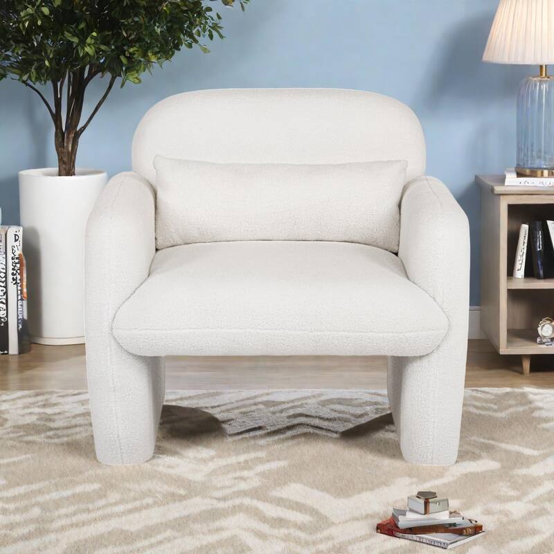 Teddy Fleece Accent Chair with Pillow for Living Room/Bedroom (350lb Capacity) - Beige