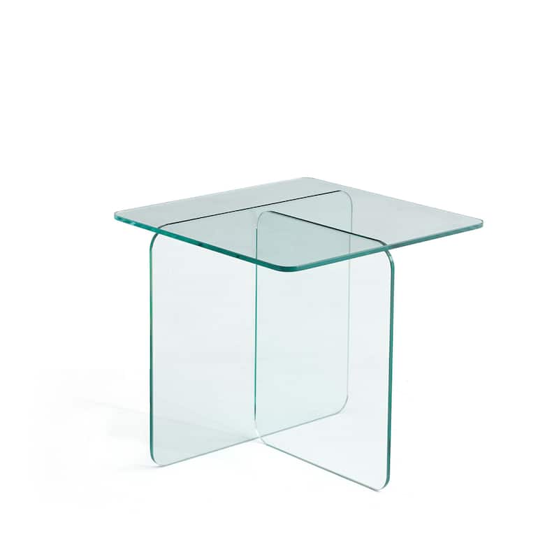 HomeRoots 16" Clear Glass Square Cross Legs End Table - 17.70 in. x 16.10 in. x 17.70 in.