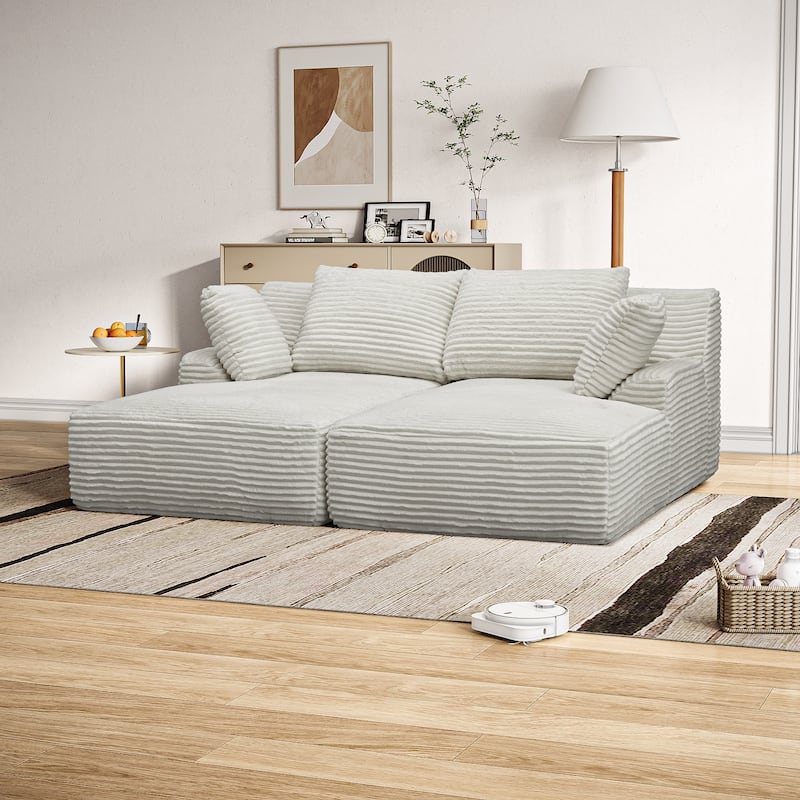 GDFStudio - Corduroy 2-Seater 77.8" Oversized Cloud Modular Double Chaise Lounge