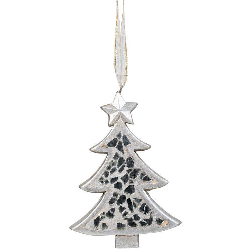 Mosaic Style Tree Christmas Ornament - 4" - Silver