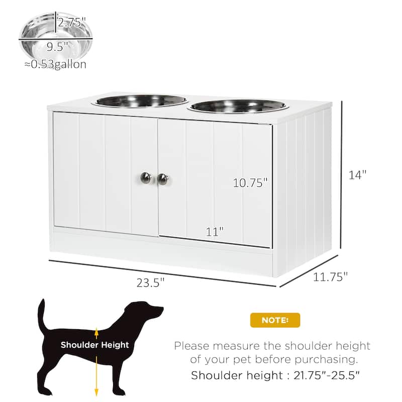 PawHut Large Elevated Dog Bowls with Storage Cabinet Containing Large 44L Capacity, Raised Dog Bowl Stand