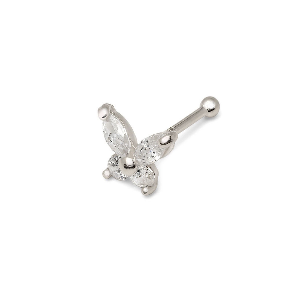 Curata 14k Real Gold 20G 6mm Cubic Zirconia Butterfly Nose Stud