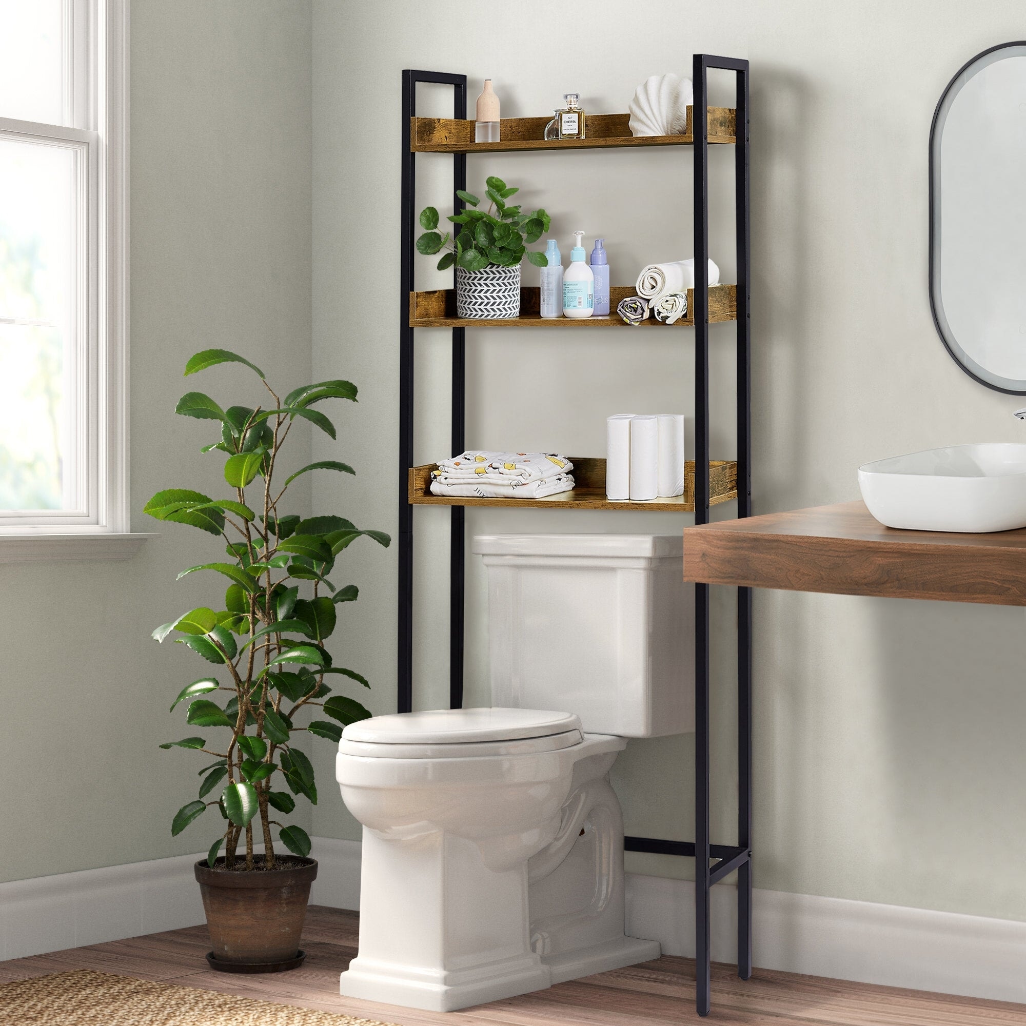 VECELO Small Bathroom Shelf Over The Toilet Slim Toilet Paper