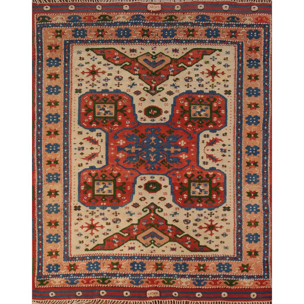 Geometric Anatolian Turkish Rug Handmade Wool Carpet - 5'4" x 6'2"