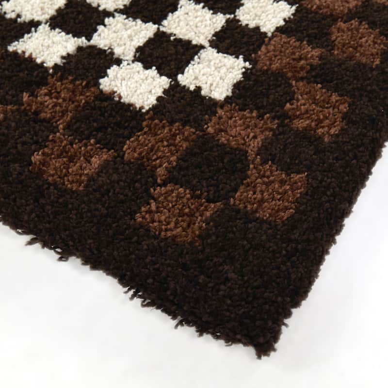 Covey Plush Checkered Thick Shag Area Rug