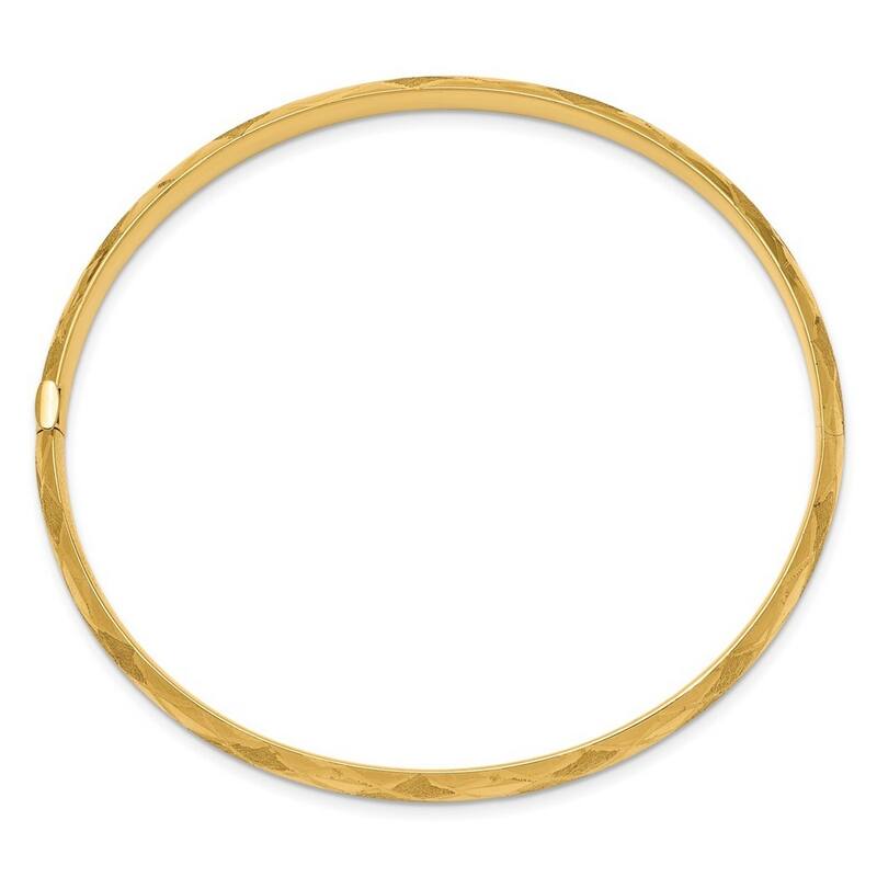 Curata 14k Yellow Gold Satin Hollow Polished Fold-over No safety bar 4.75mm Sparkle-Cut Fancy Hinged Bangle Bracelet