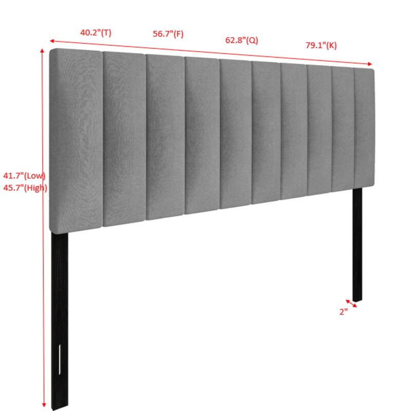 Clayfell Dennis Twin Upholstered Headboard with Vertical Channel Design, Adjustable Height, Gray