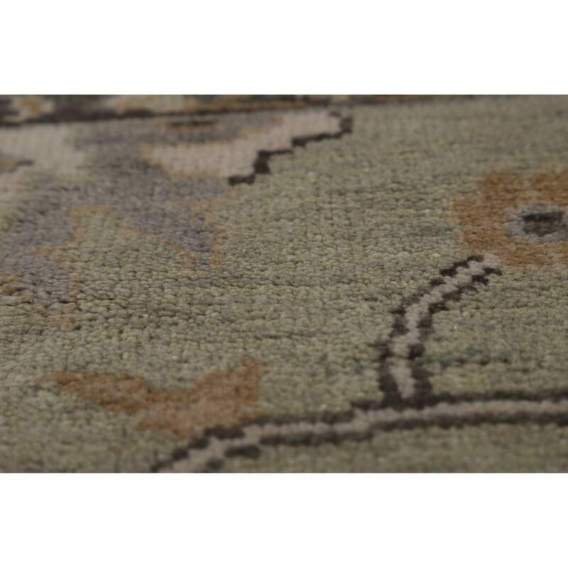 Green Ivory Oushak Indian Area Rug Hand-Knotted Wool Carpet - 8'1" x 10'1"