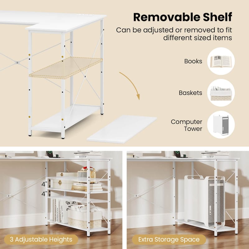 47'' Reversible Computer Desk L Shaped Desk with Charging Station