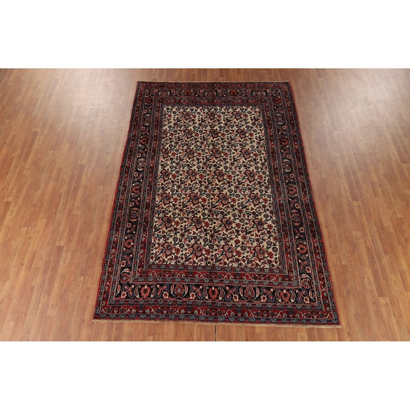 Vegetable Dye Floral Mashad Antique Persian Wool Carpet - 6'7" x 10'2"