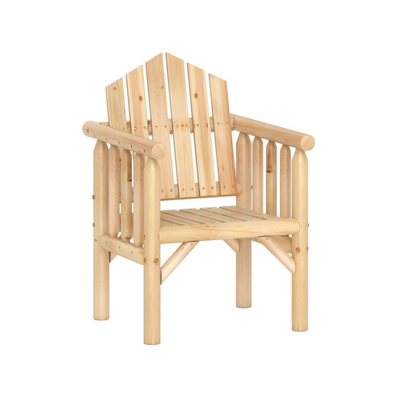 Outdoor Wooden Armchair Pine and Fir Wood Patio Chair with High Backrest Ergonomic Design - 26" x 24.5" x 38.5" - Natural