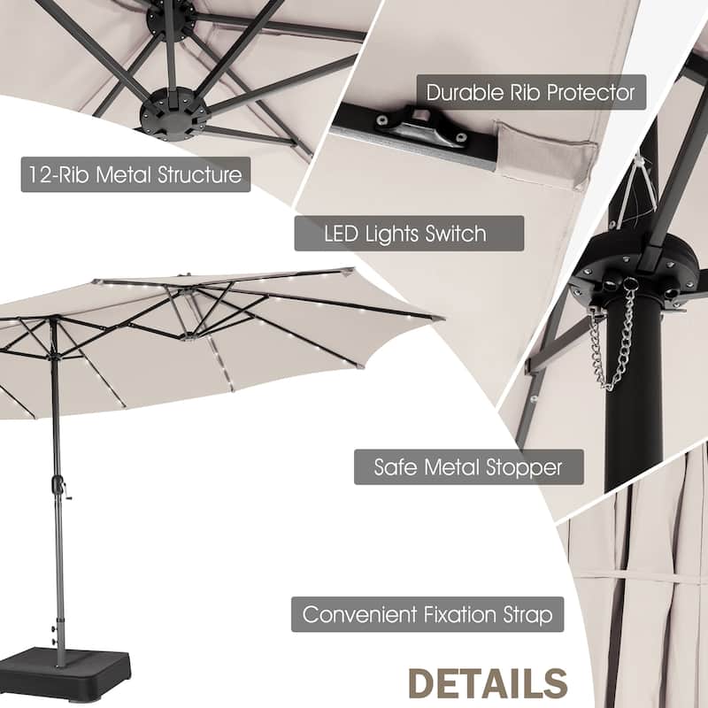 Gymax 15Ft Solar LED Patio Outdoor Double-Sided Umbrella w/ 48 Lights