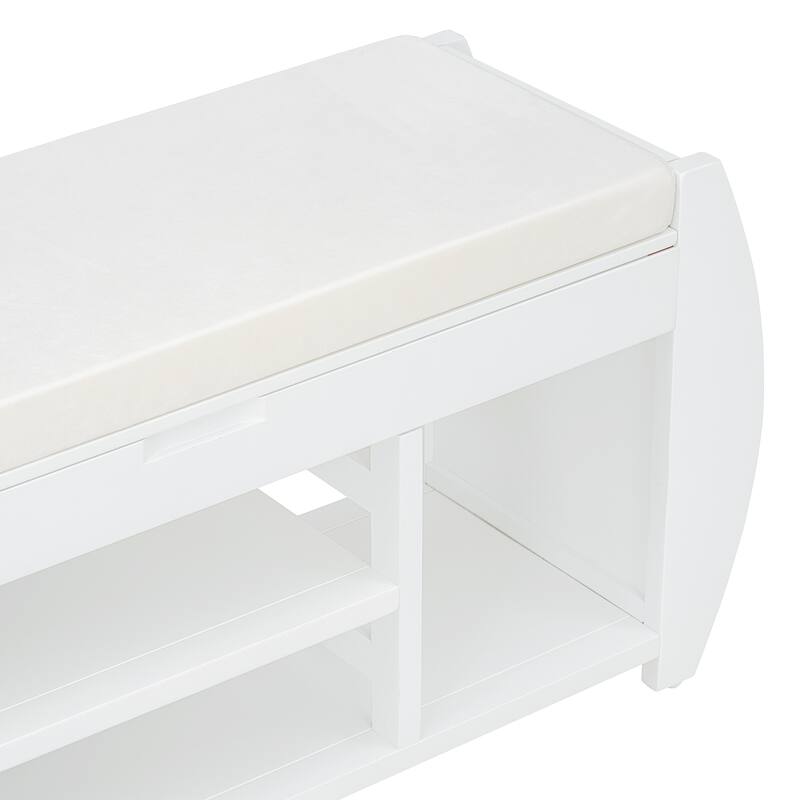 Shoe Bench 2-Tier Storage Bench with Cushion & Curved Side Holder, Wooden Panel Shoe Rack Organizer for Entryway, Living Room