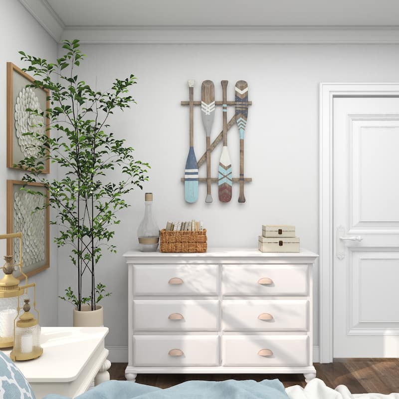 Brown Wood Novelty Canoe Oar Paddle Home Wall Decor with Arrow and Stripe Patterns