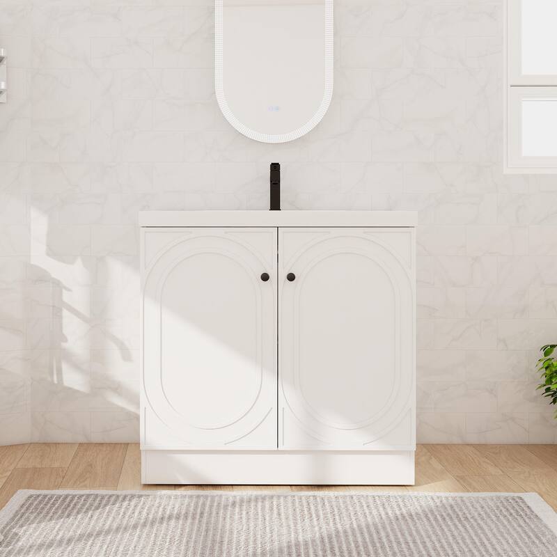 Beingnext 24"/30"/36" Bathroom Vanity with Sink, Freestanding Bathroom Vanity with Soft Close Door and Adjustable Shelf - White - 35.4"W x 19.7"D x 35.4"H