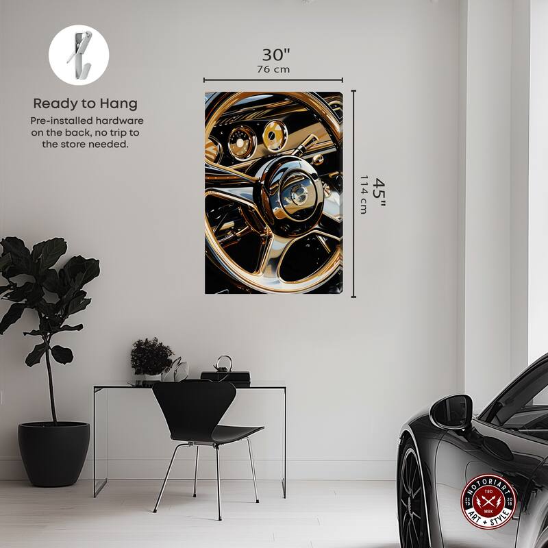 Notoriart Elegant Steering Wheel Gallery Wrapped Car 1 Piece Canvas Wall Art