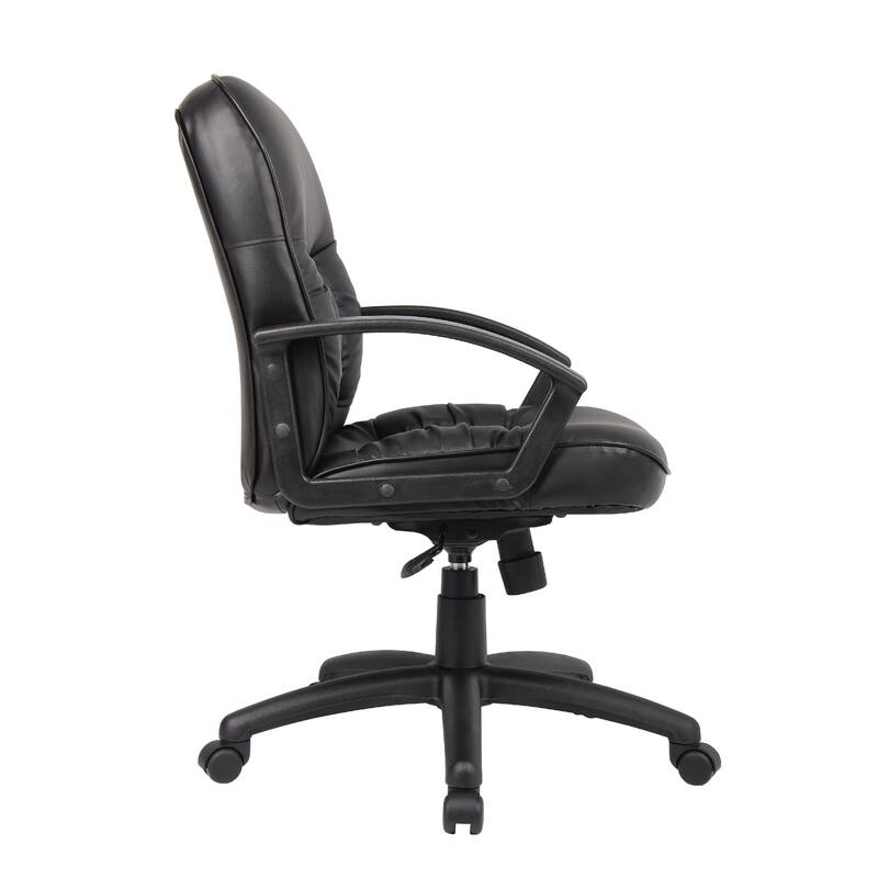 Mala Mid Back Office Chair, Black Faux Leather, Rolling Base, Tilt Lock