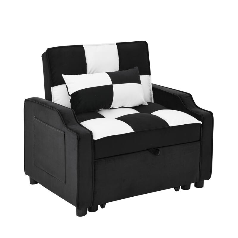 Velvet 3-in-1 Convertible Armchair with Pull-Out Bed and Adjustable Backrest