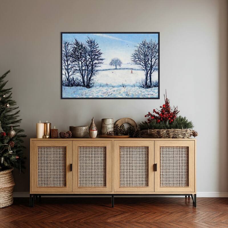 A Snowy Winters Walk by Tilly Willis Framed Canvas Wall Art Print - Sylvie Beaded Black