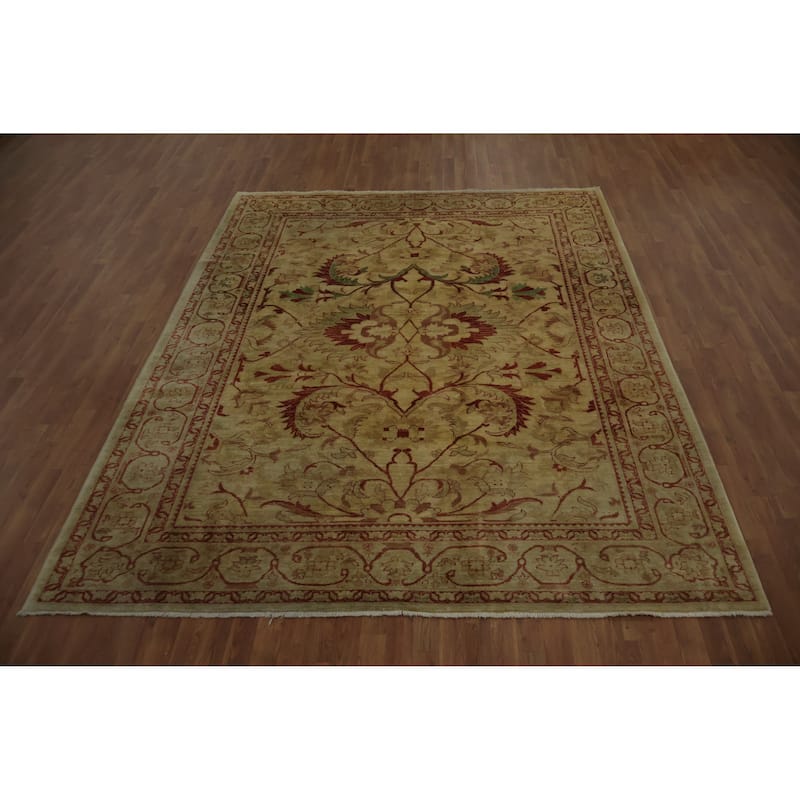 Hand Knotted Oriental 100% Wool Carpet Traditional Floral Yellow & Gold Chobi-Peshawar Area Rug - 10' 0'' X 8' 0''