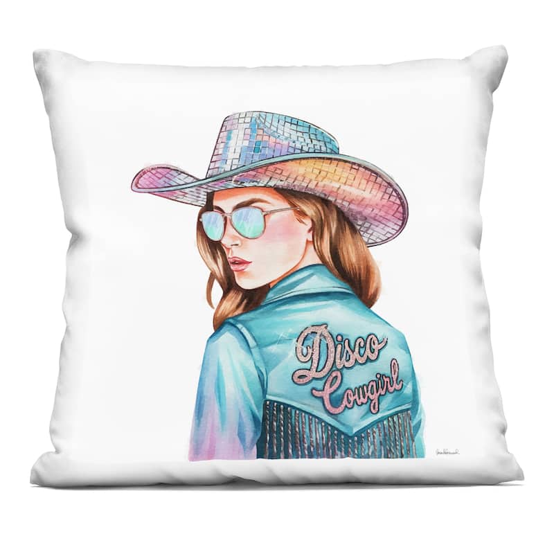 Stupell Disco Cowgirl Portrait Decorative Printed Throw Pillow Design by Amanda Greenwood - Accent - Polyester - Blue - Single