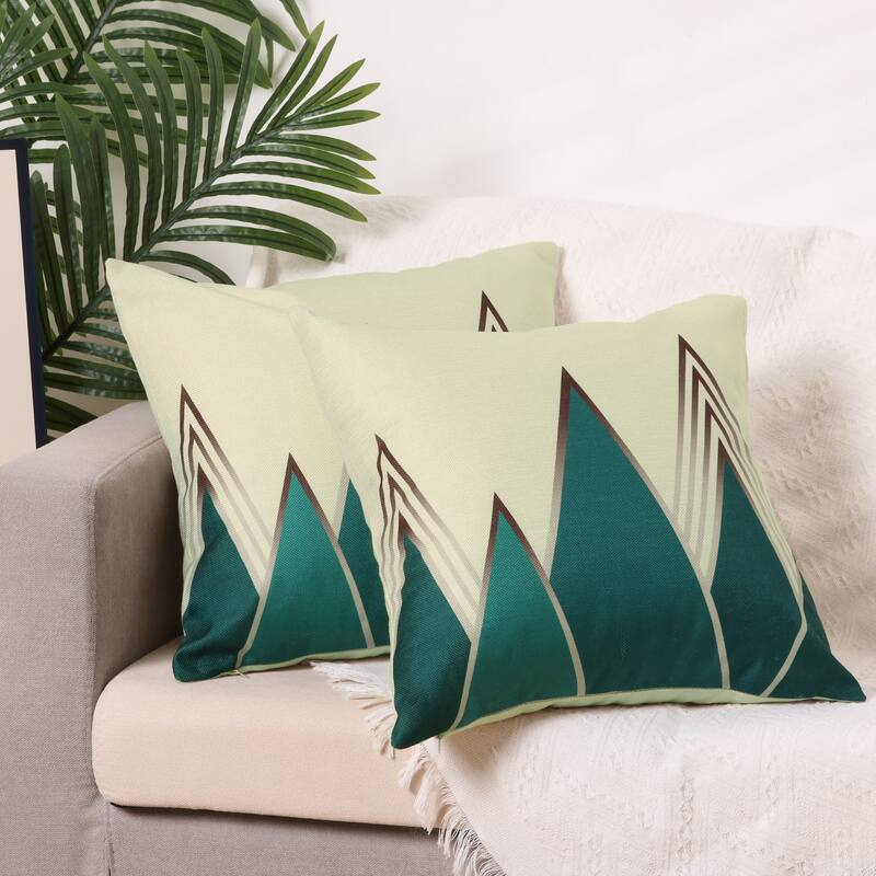2 Packs of Geometric Triangle Printed Pillow Covers for Home Office - Green Triangle-2