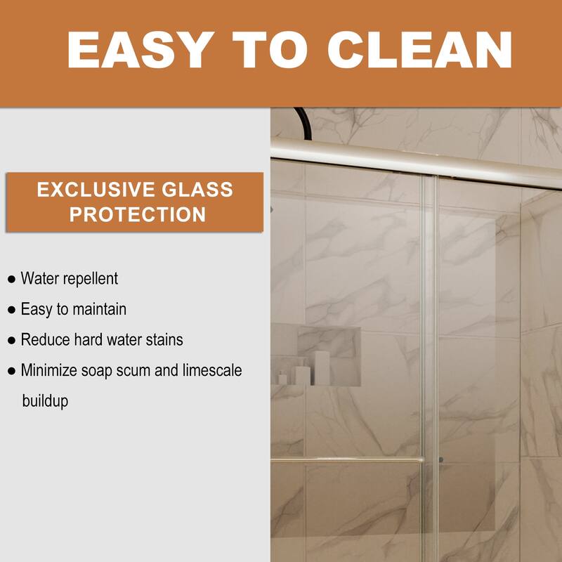 54'' x 72'' Glass Semi-Frameless Double Sliding Shower Tub Door in Matte Black/Brushed Nickel