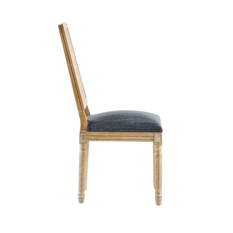 [Set of 2]Dining Chairs -Elegant Cane Backrest & Upholstered Seats with Fluted Legs -Rustic Weathered Finish -Rubberwood Frame