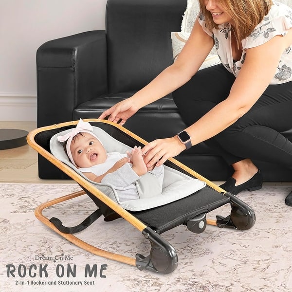 slide 2 of 18, Dream On Me Rock with Me 2-in-1 Rocker & Stationary Seat Black & Grey