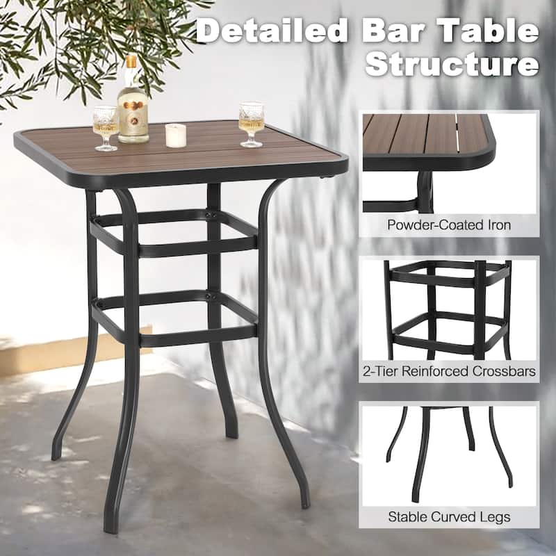Patio Textilene Bar Set of 3, Height Back Bar Chairs and Faux Wood Tabletop