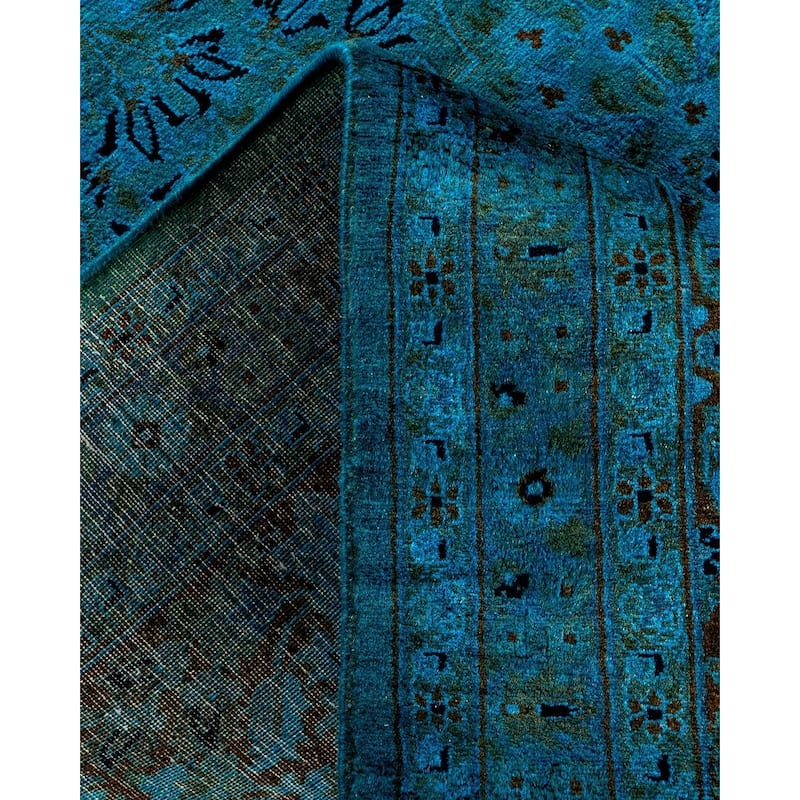 Overton Hand Knotted Wool Vintage Inspired Modern Contemporary Overdyed Blue Square Area Rug - 8' 0" x 8' 2"