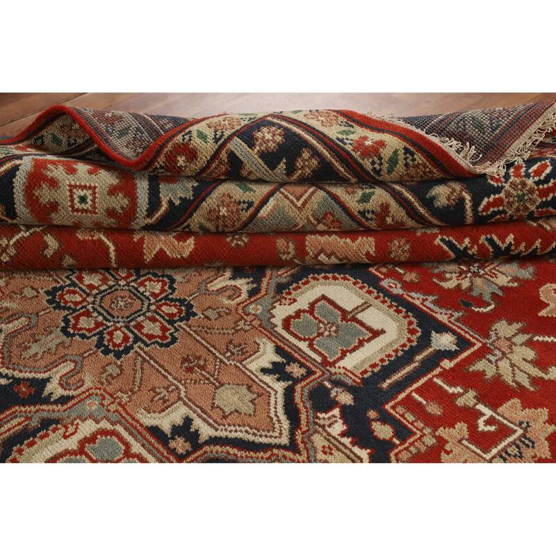 Hand Knotted Oriental 100% Wool Carpet Traditional Medallion Red Heriz (serapi) Area Rug - 11' 10'' X 8' 11''