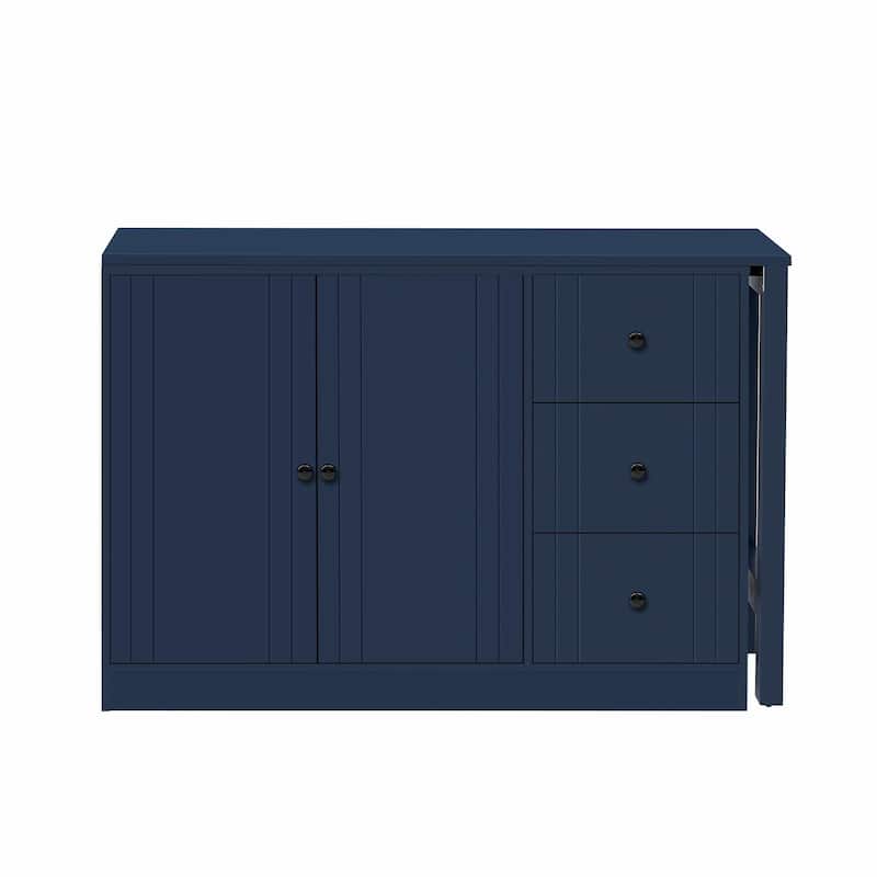 89.7'' Wooden Sideboard with Extendable Table - Multifunctional Storage Cabinet with 2 Doors and 3 Drawers
