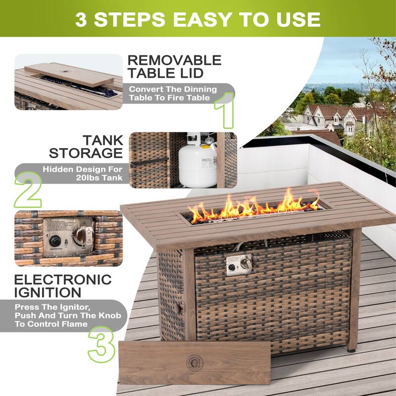 43’’ Outdoor Propane Gas Fire Pit Table 50,000 BTU with Wind Guard