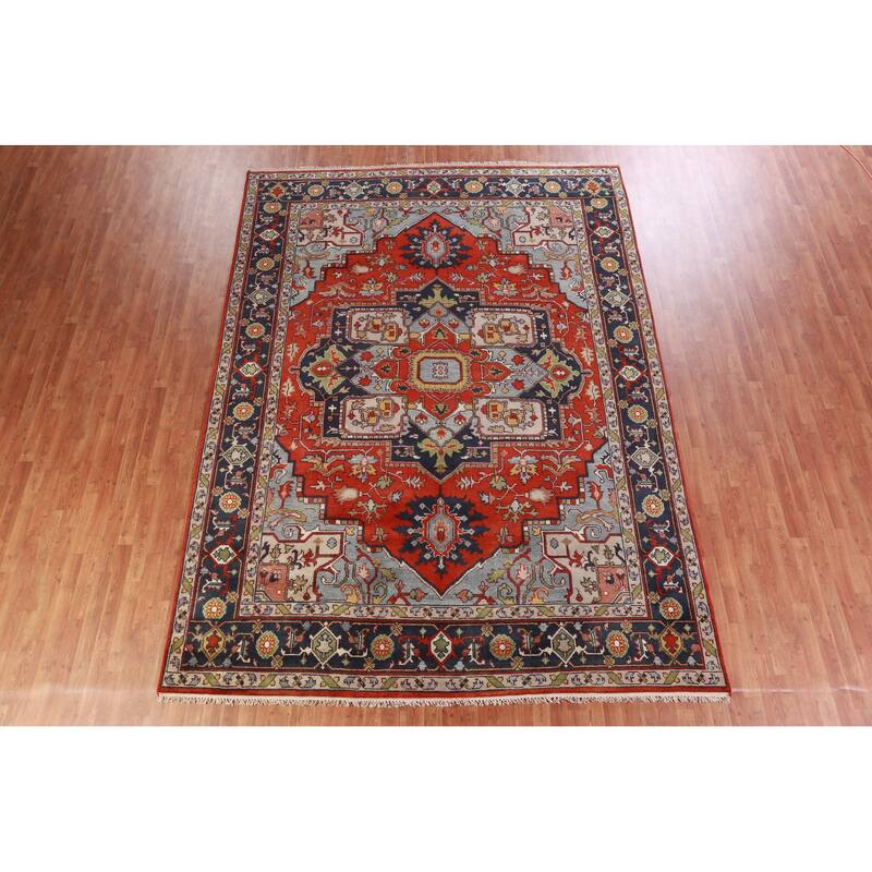 Hand Knotted Oriental 100% Wool Carpet Traditional Medallion Oranges & Rust Heriz (serapi) Area Rug - 12' 2'' X 8' 11''