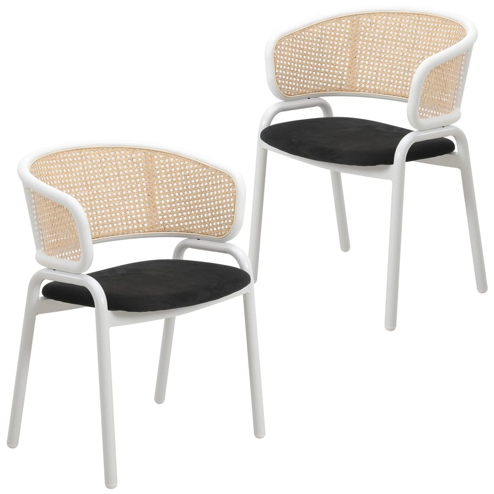 Ervilla Modern Stylish Side Chair with Rattan Back and White Steel Legs for Dining Room & Kitchen, Set of 2