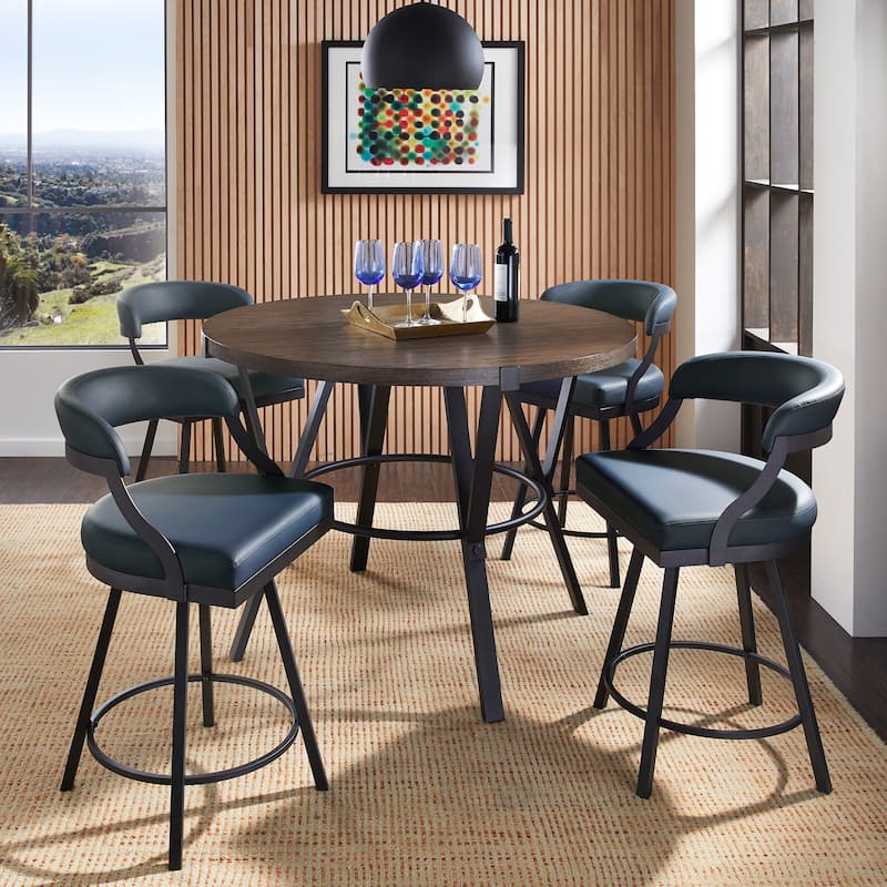 Bacalar Black Finish Metal Round Counter Height Table with Vegan Leather Swivel Chair Set by iNSPIRE Q Modern