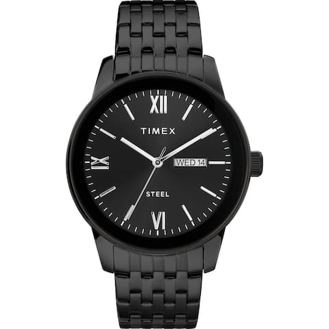 Timex Men's Dress Day-Date 41mm Watch - Black & Stainless Steel Bracelet Watch