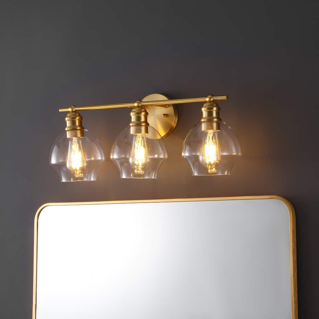 SAFAVIEH Hayam 3-Light Bathroom Vanity Wall Sconce (LED Bulbs Included) - 22.5 In. W x 7.25 In. D x 9.25 In. H - 23Wx7Dx9H