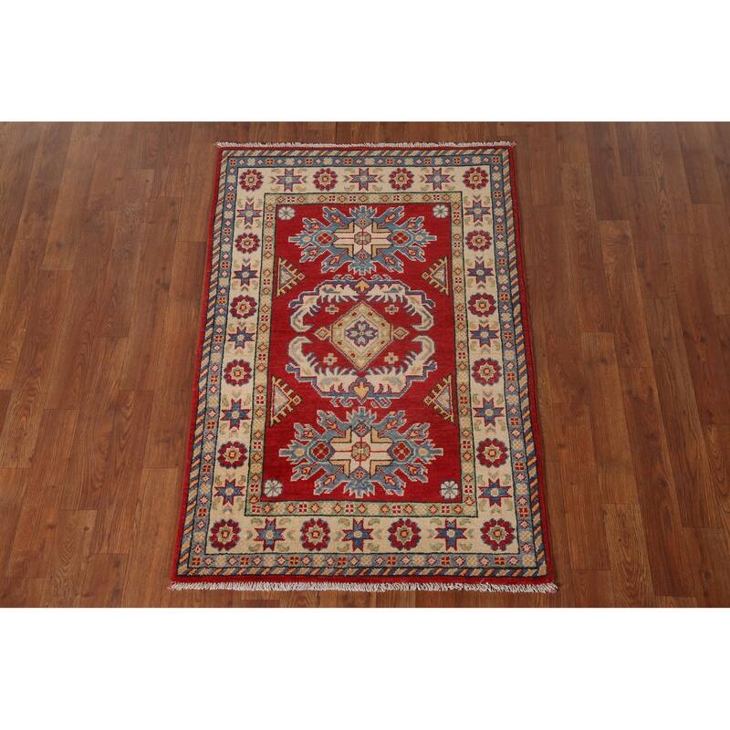 Traditional Red Kazak Accent Rug Hand-Knotted Wool Carpet - 2'8" x 4'1"