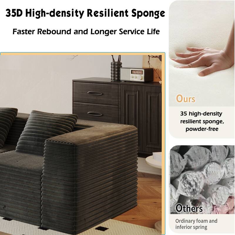 77.17" Sectional Couches for Living Room, Boneless L Shaped Cloud Couch with Ottoman, Modern Corduroy Deep Seat Floor Sofa