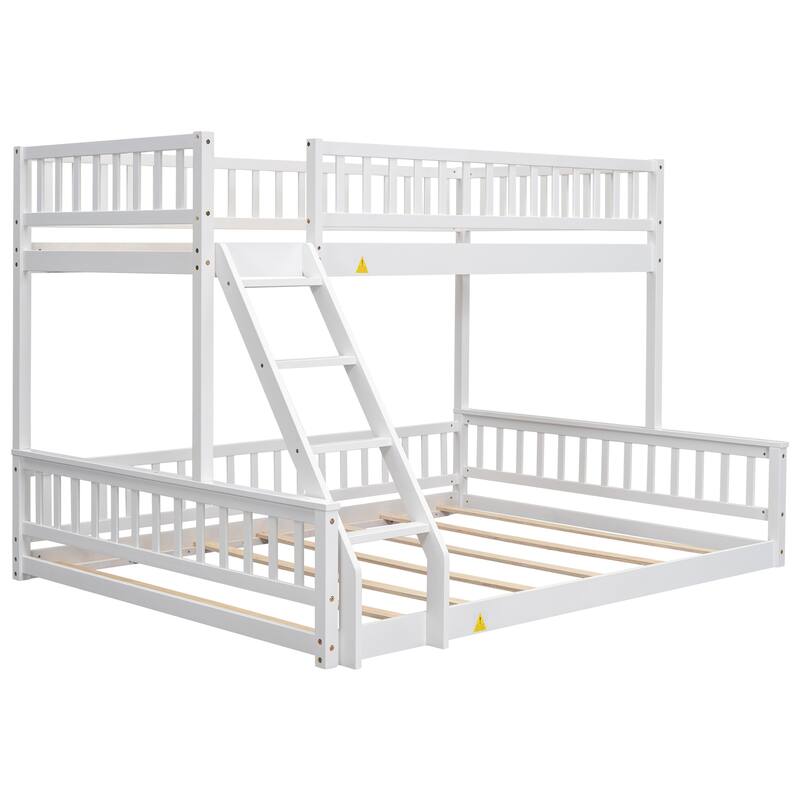 Twin XL over Queen Bunk Bed with Ladder and Guardrails in White