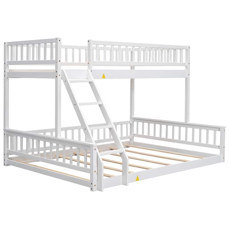Twin XL over Queen Size Bunk Bed with Ladder and Guardrails for Kids, Boys and Girls, Bedroom