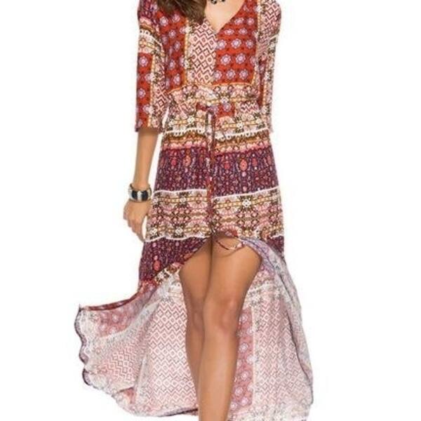 Shop Jessie Vinson Bohemian Style Split Long Dress Plus Size V